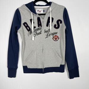 4Her Womens Small Chicago Bears Football Full Zip Sweatshirt Hoodie Gray Blue